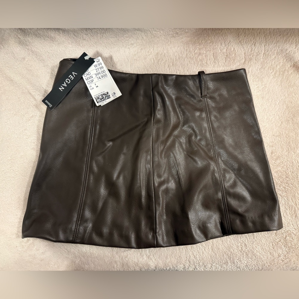 H&M Dark Brown Vegan Leather Mini Skirt